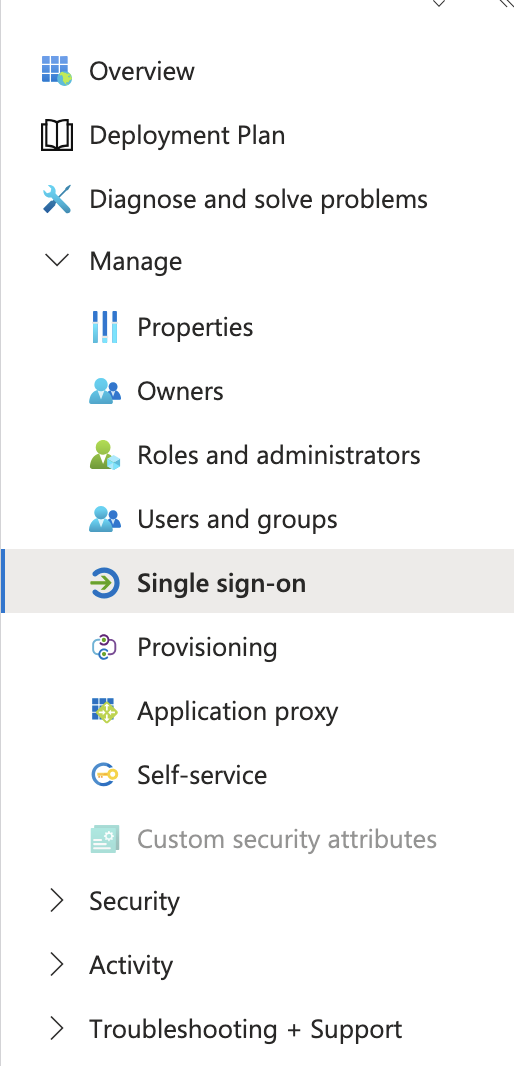 Microsoft Entra single sign-on menu showing SAML option