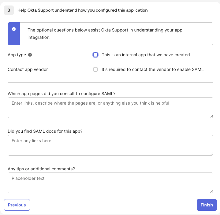 Okta feedback page for app integration